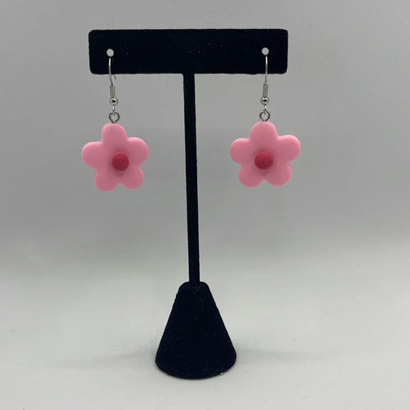 3 For $20 Cute Pink Flower Acrylic Earrings - Lightweight Dangle  “You Pick 3” - Picture 1 of 7